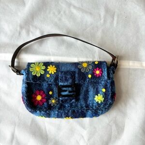 Floral Embroidered Blue Women's Bag